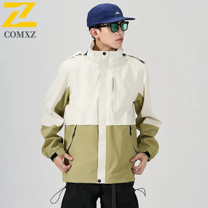 

COMXZ 2025 Spring Men Women Windproof Waterproof Jacket Outdoor Sports Casual Warm Fashion Couple American Style loose Coat