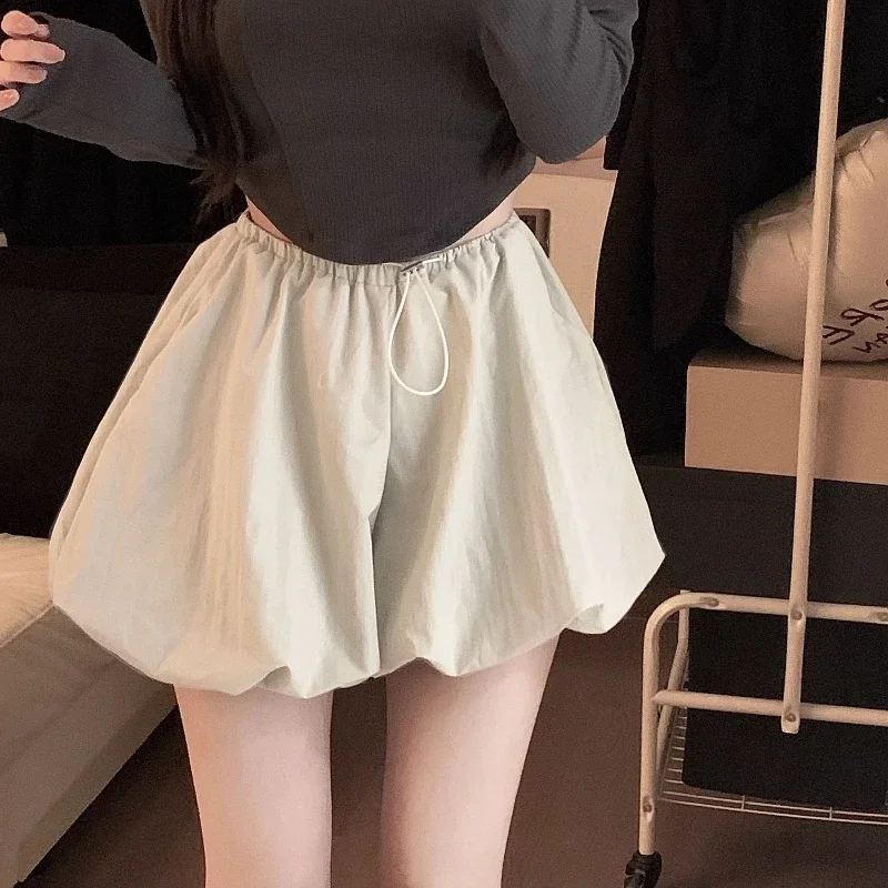 

Свободные уличные повседневные шорты с завязками и высокой талией, летние однотонные молодежные модные широкие брюки, корейская трендовая женская одежда
