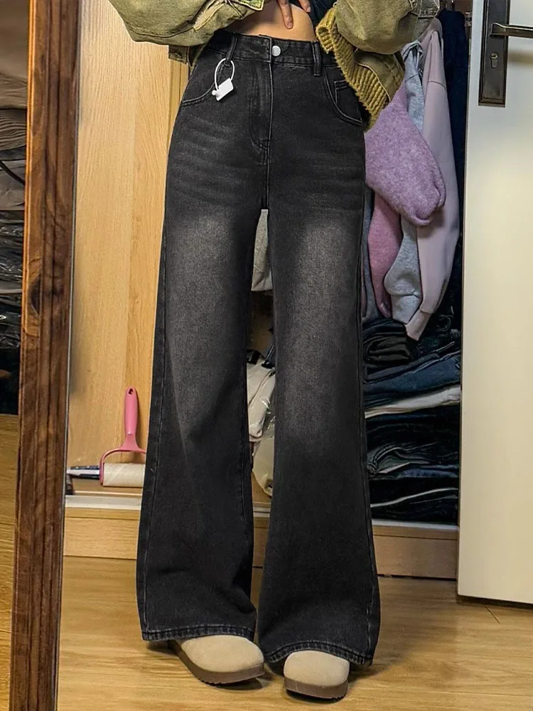 

Прямые джинсовые джинсы с высокой талией, женские свободные утягивающие широкие брюки больших размеров для грушевого тела, осенние новые брюки