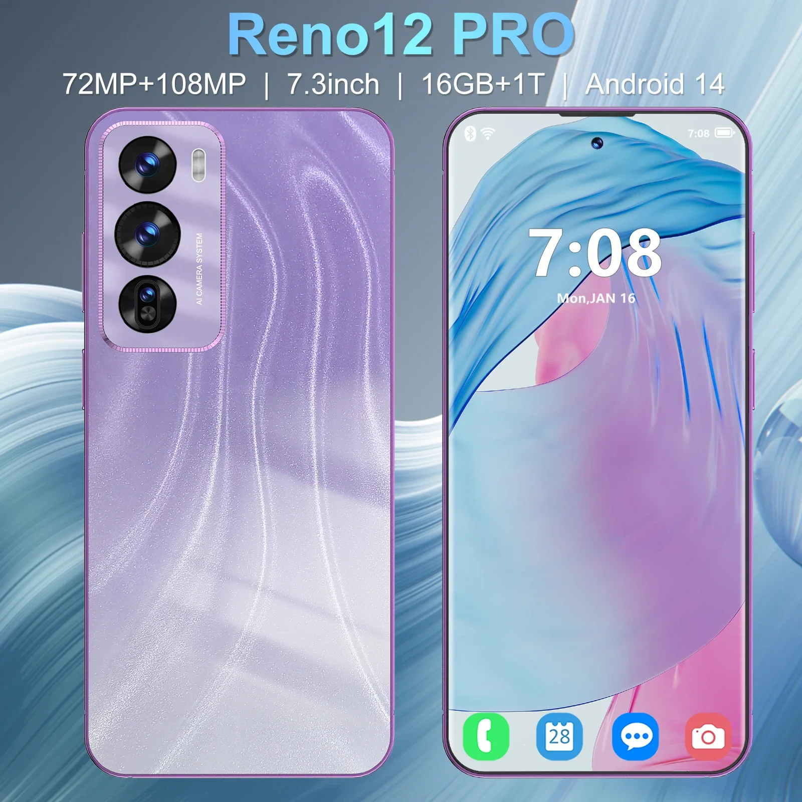 Reno12 Pro 5G Mobile Phone 7.3 Screen SmartPhone Original 16GB+1TB Dual Sim Celulares Android Unlocked 8800mAh Gaming Cell Phone