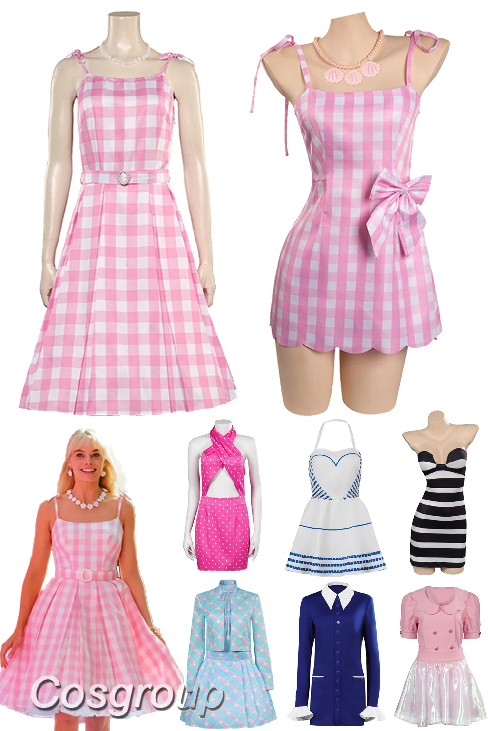 Margot Cosplay Kawaii Pink Plaid Dress Women Costume 2023 Movie Barbei Roleplay Fantasia Halloween Party Clothes For Disguise