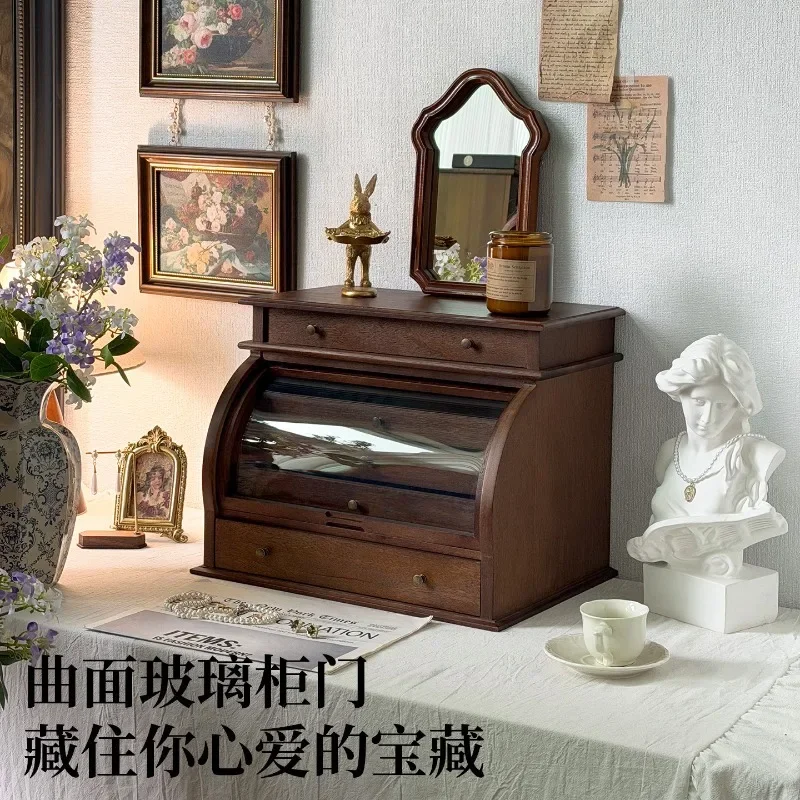 Home vintage treasure box, walnut jewelry storage box, planner multi-layer drawer, desktop vintage display cabinet