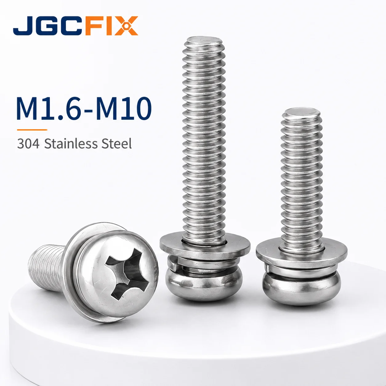 M1.6-M10 304 Stainless Steel Phillips Pan Head SEMS Screw Preassembled Flat Spring Washer Combination Machine Bolt Fastener Sets