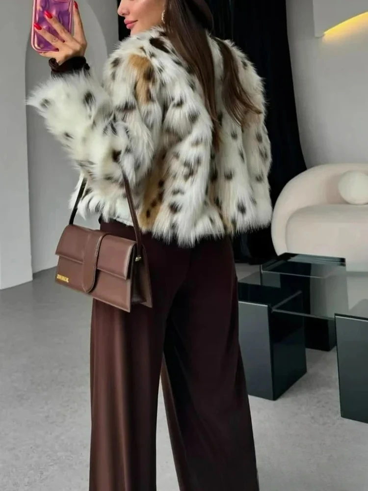 KONDALA Vintage Leopard Chic Cappotto da donna in pelliccia sintetica O-Collo Manica lunga Giacche spesse Moda 2024 Autunno Inverno Cappotto femminile da strada