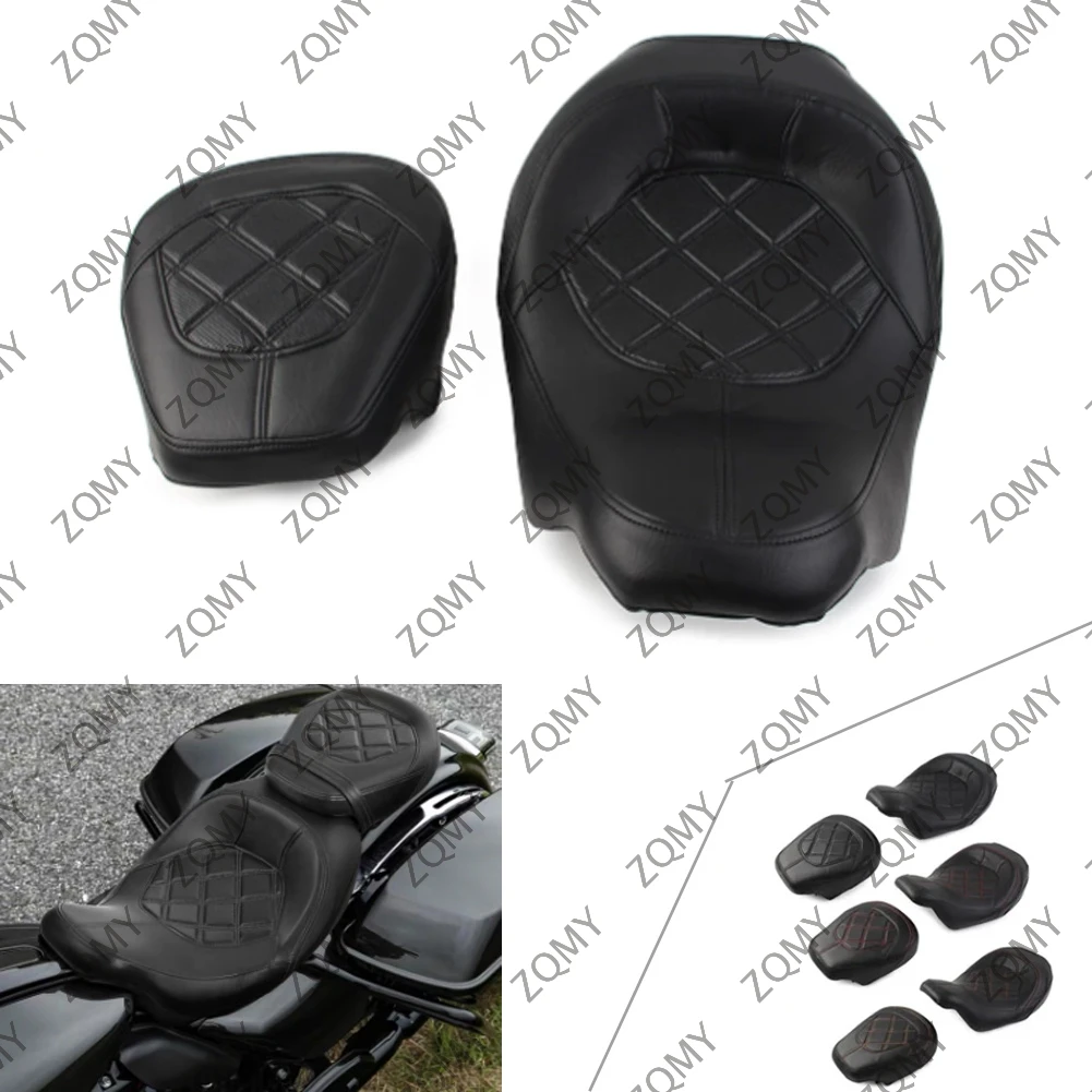 Motorcycle Checker Suture Driver Passenger Front + Rear Seat Cover For Harley Davidson Touring Road Glide 2009-2022