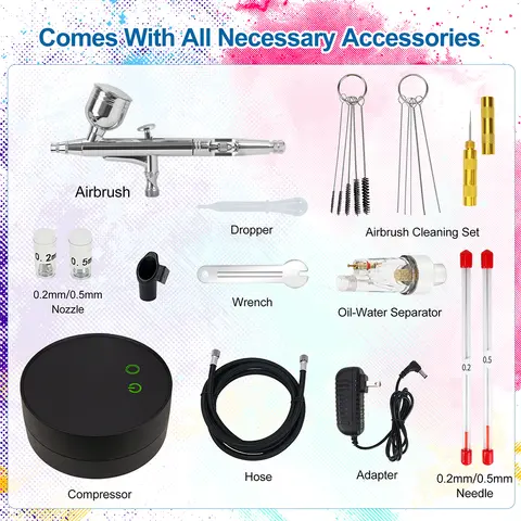 Dual-Action Airbrush Kit with 30PSI Auto-Stop Compressor Multi-Function Spray Gun for Makeup Nail Cake Decorating Model Painting