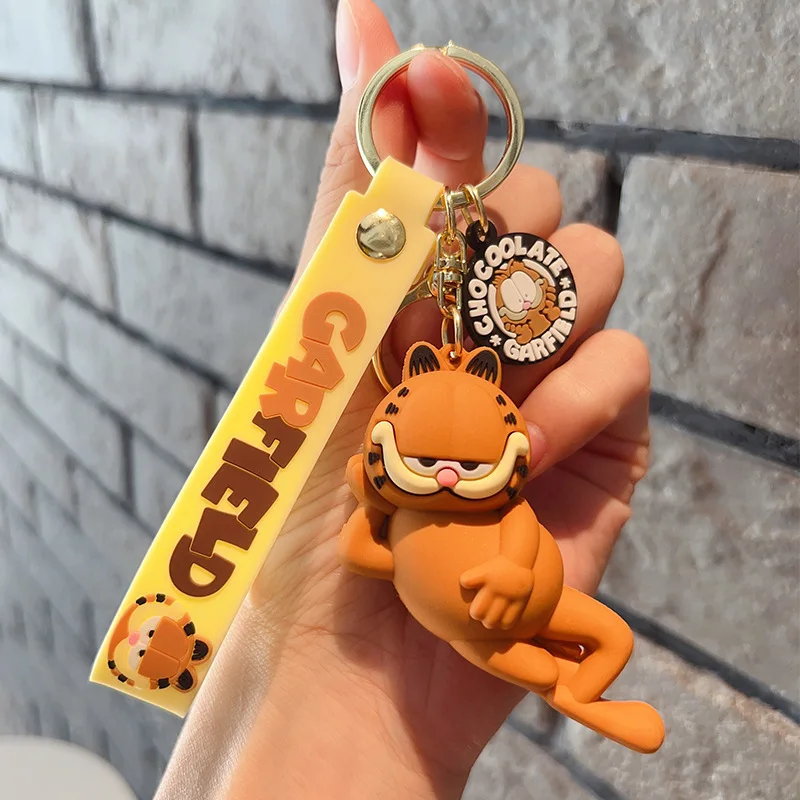 Cartoon Anime Garfield Cat Keychain Lovely Backpack Pendant Figures Toys Creative Collocation Phone Bag Hanging Kids Gifts