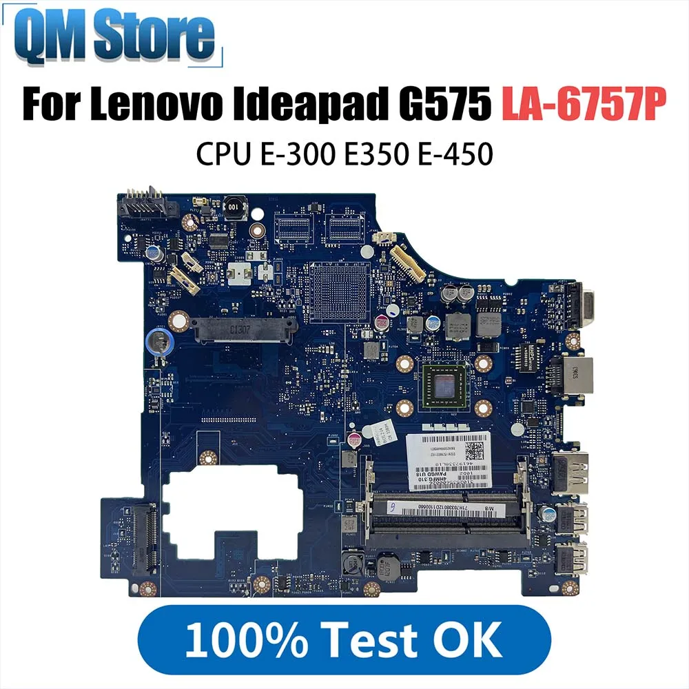 Laptop with EME450 E-300 cpu LA-6757P Without HDMI DDR3 motherboard For Lenovo Ideapad G575 Mainboard