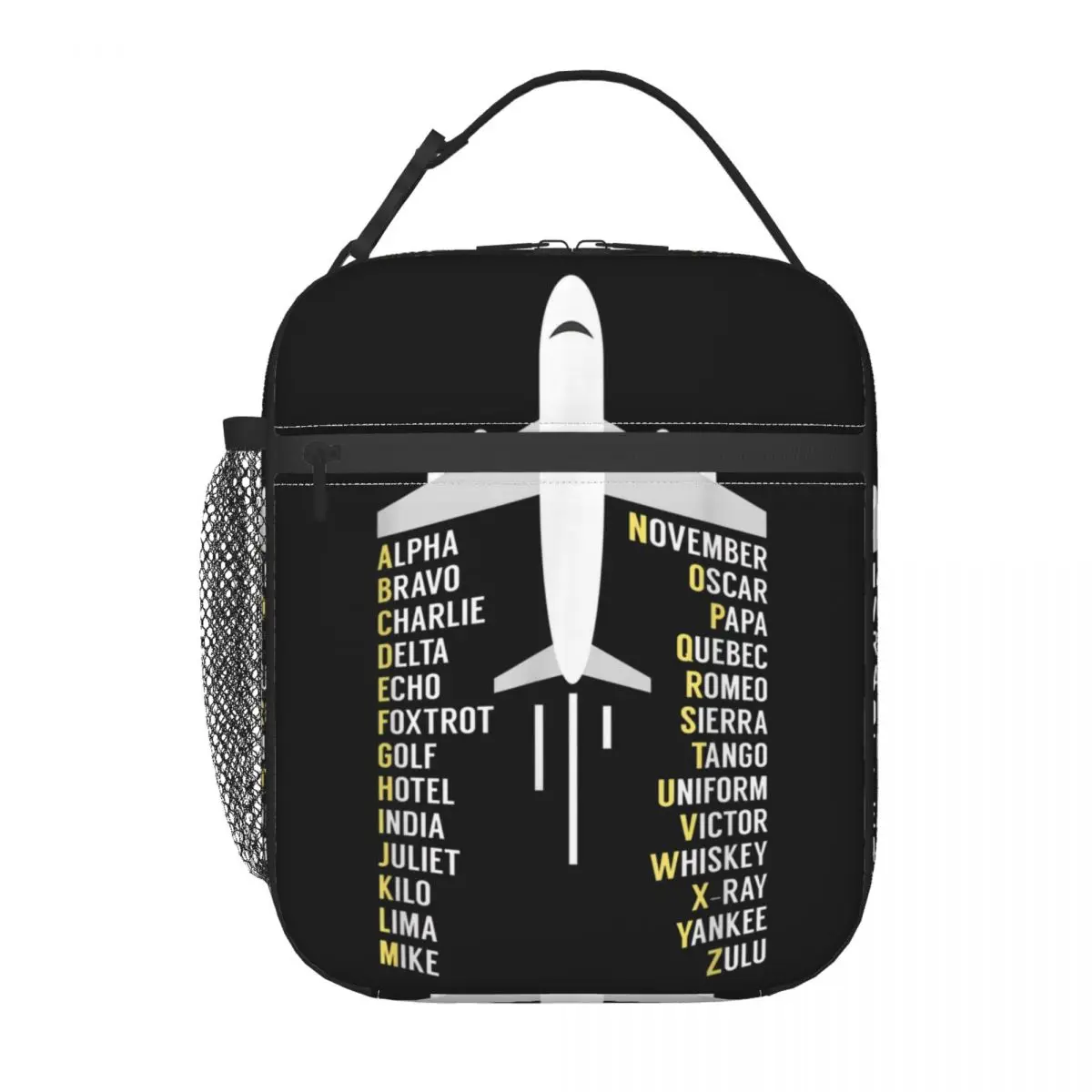 

Phonetic Alphabet Aviation Pilot Airplane Insulated Lunch Bag for Women Waterproof Cooler Thermal Bento Box Office Picnic Travel