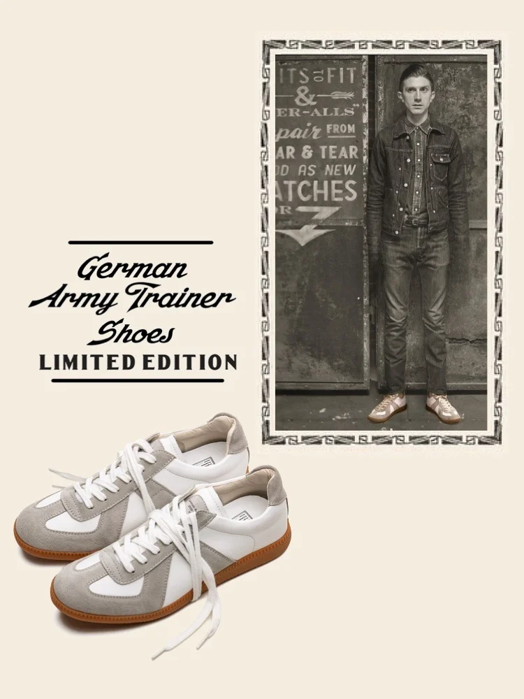 

Versatile American Retro Grey German Training Shoes Replacement for White Sneakers round Toe Rubber Outsole Youth Casual Shoes