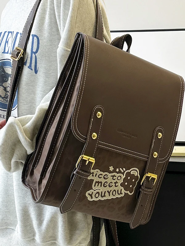 

Retro Briti College Sle Women's PU Leather Casual Bapa Commuter Bag Soft Handle Magnetic Bule Closure Daily Use