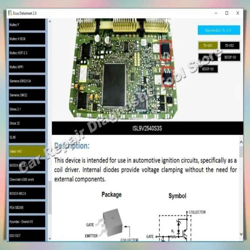 Ecus Datasheet 2.0 ECU-reparatiesoftware PCB-schema's met elektronische componenten van auto-ECU en extra informatie Gratis Keygen