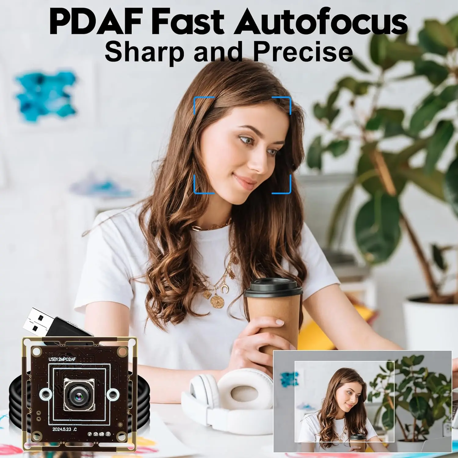 Cámara USB ELP PDAF de 12MP, cámara web 4K con enfoque automático rápido de 300ms, cámara de alta velocidad 1080P 60fps con lente de 65 grados sin distorsión para PC