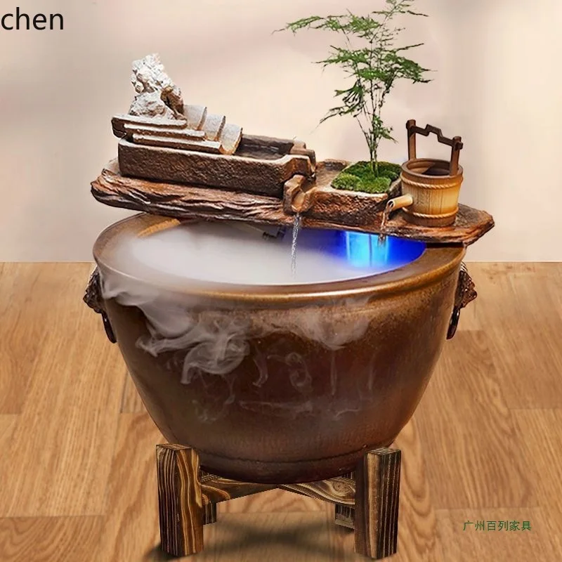 

PYH Ceramic Flowing Water Fish Tank Balcony Landscaping Water Circulation Fish Tank Floor Tank