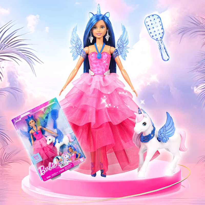 

Новинка на складе, натуральный набор с сапфировым единорогом Барби, милое украшение для рабочего стола, детская игрушка, высокое качество, подарки на день рождения для девочек