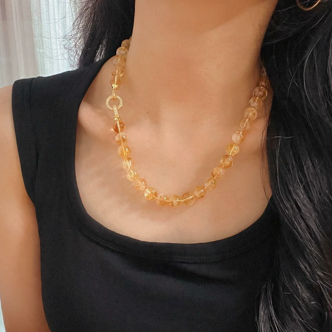 

10mm Natural Citrine Amethyst Choker Necklace