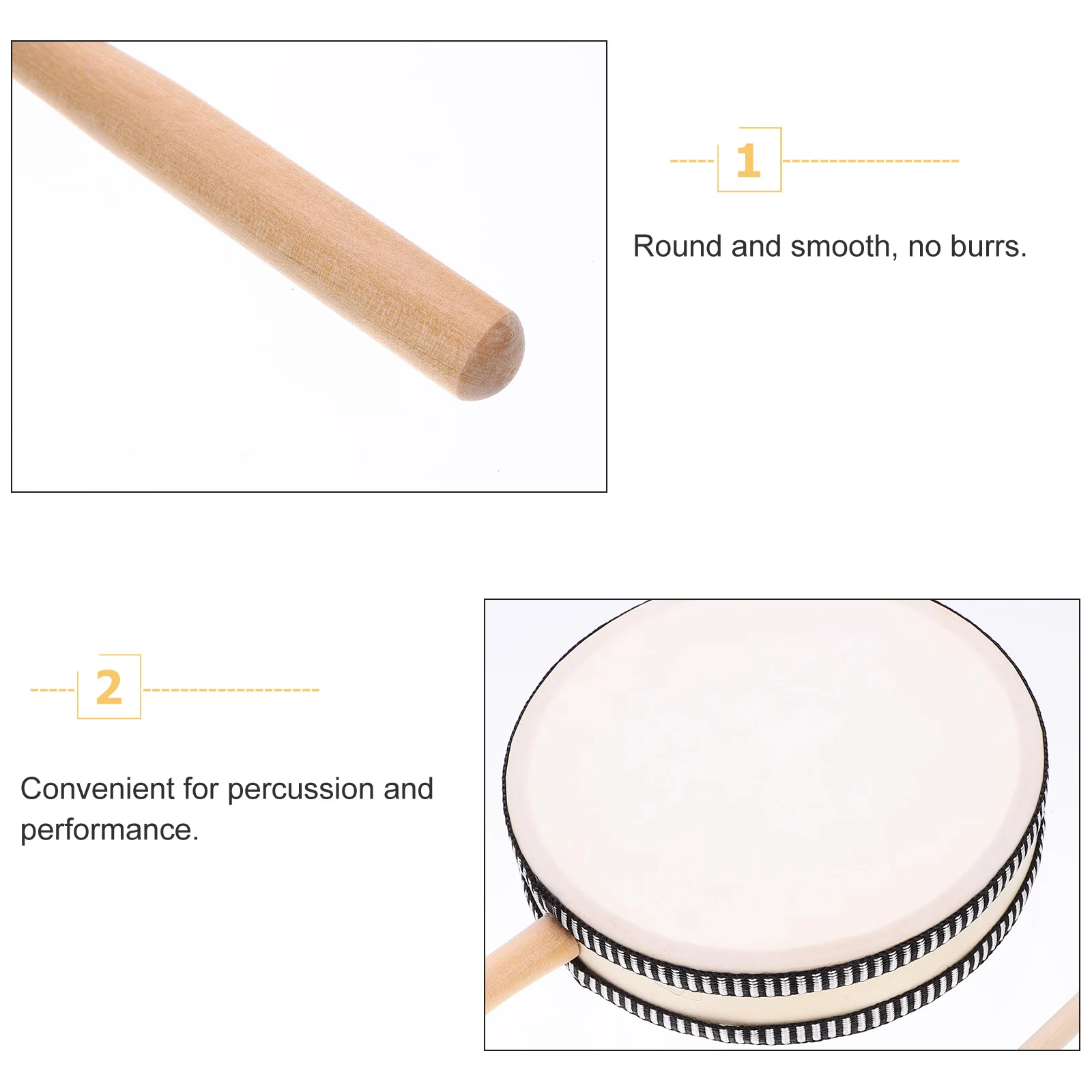 

6 Inch Wood Handle Kids Musical Toy Instrument Percussion Portable Lightweight Durability Hand Drum Set Wooden Hand Drum Toddler