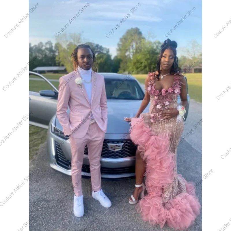 

Stunning Sequin Prom Dresses 2026 Floral Applique Mermaid Party Gowns For Black Girls Ruffles African Evening Dress Customized