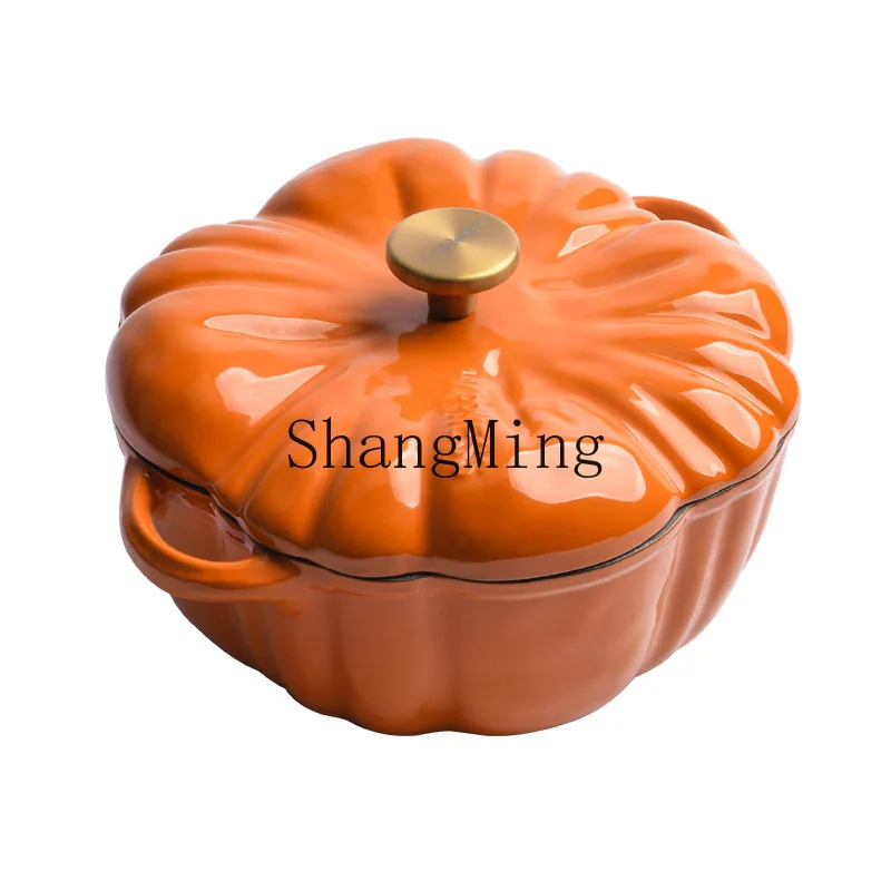 

PYH Cast Iron Pumpkin Enamel Pot Stew Soup Pot Multi-Purpose Pot Household Enamel Induction Cooker Universal