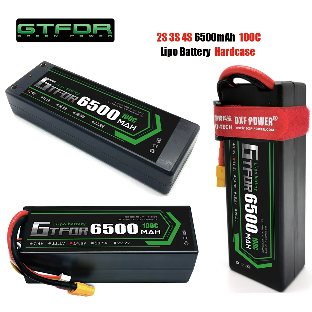 

GTFDR 2S 3S 4S Lipo Battery 6500mAh 100C with XT60 EC5 TRX T/DEANS XT90 XT150 Plug HardCase For 1/8 Buggy RC Car Boat Airplane