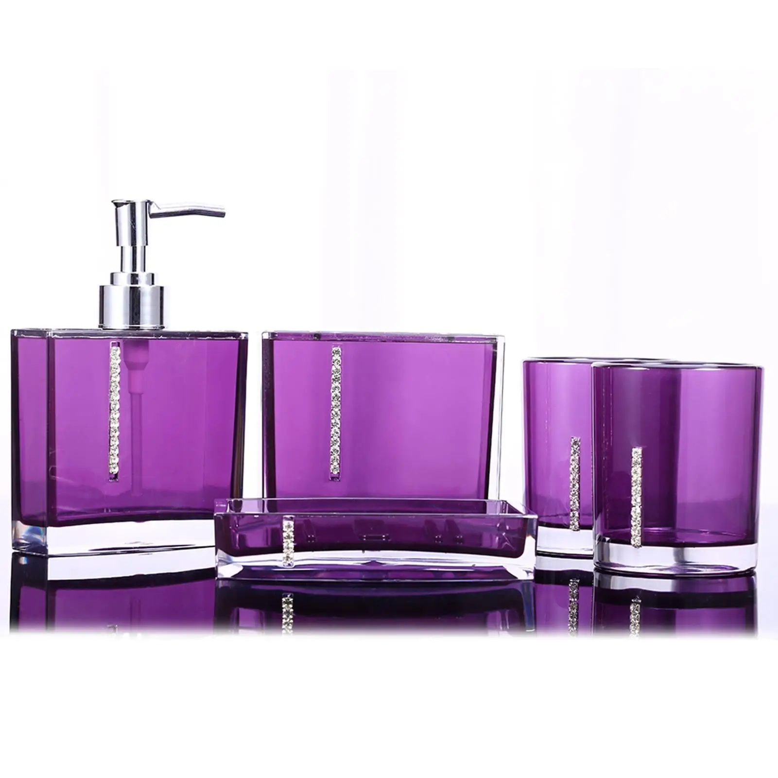 5PCS Acrylic Bathroom Organizer Set - Toothbrush Holder, Soap Dish & Wash Cup for Family Use