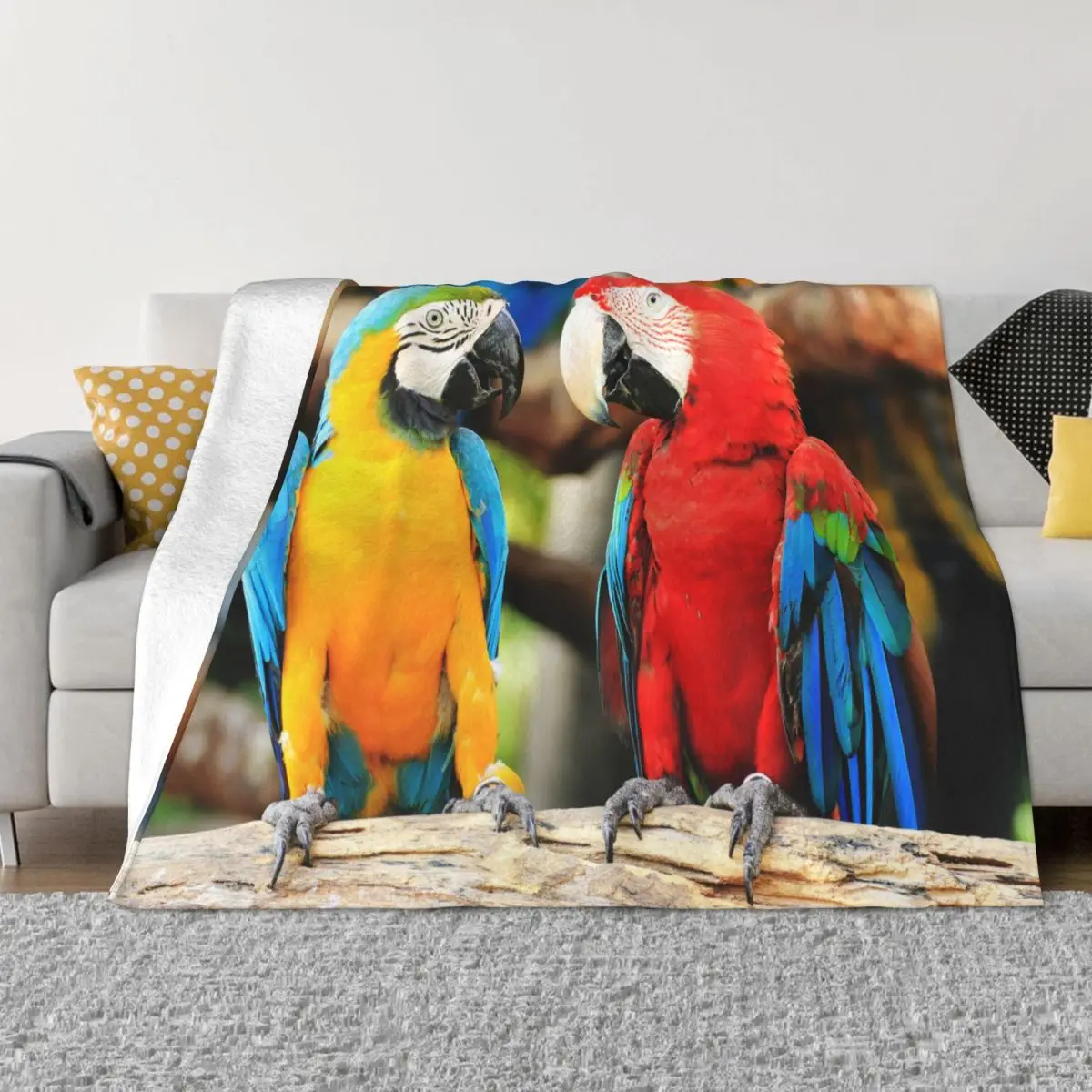 Macaw Parrots Couple Knitted Blanket Flannel Cockatiel Animal Bird Warm Throw Blankets for Bed Bed Rug