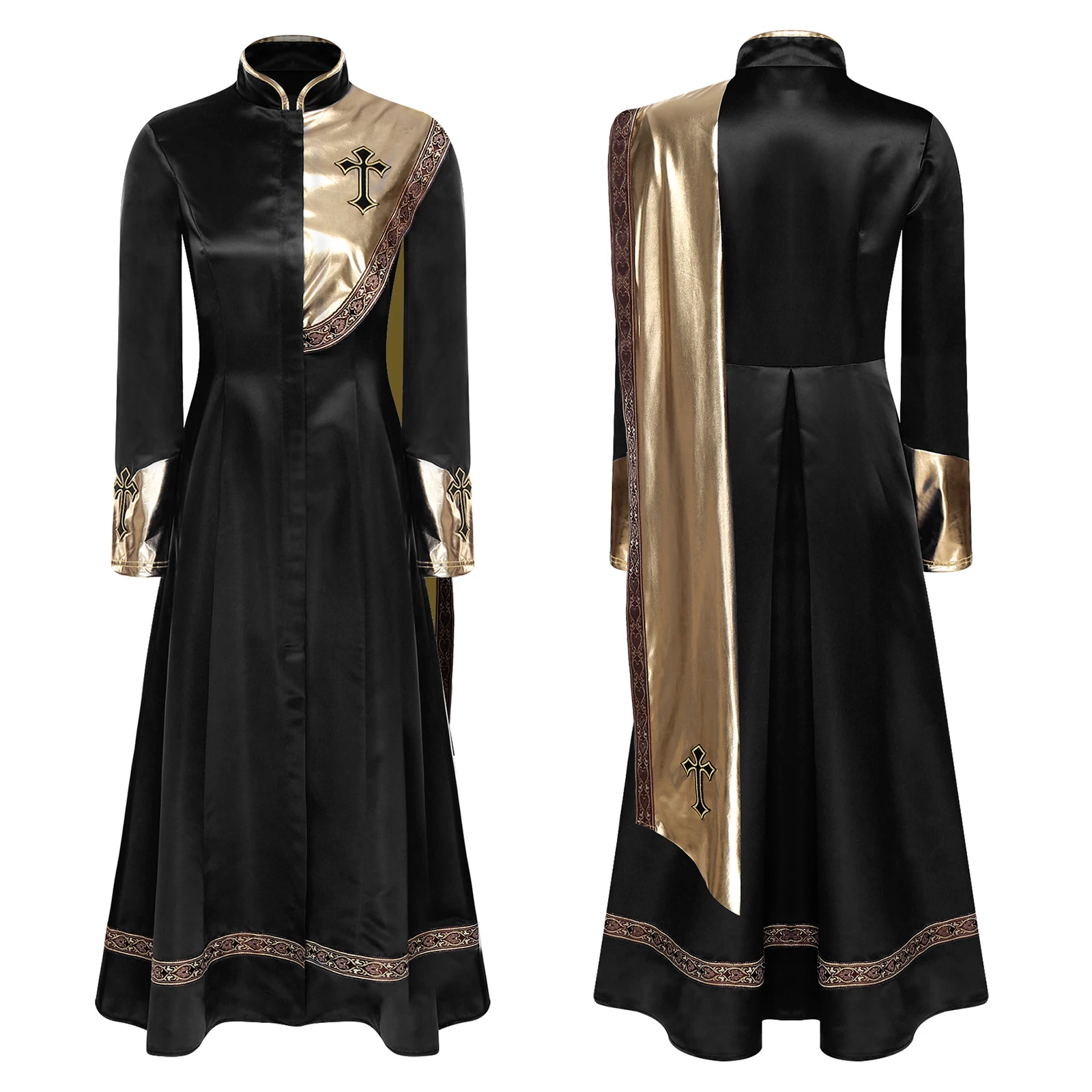 

Women Priest Clergy Cassock Halloween Performance Costume Church Robe Long Sleeves Praise Worship Liturgical Lyrical Dance Dress