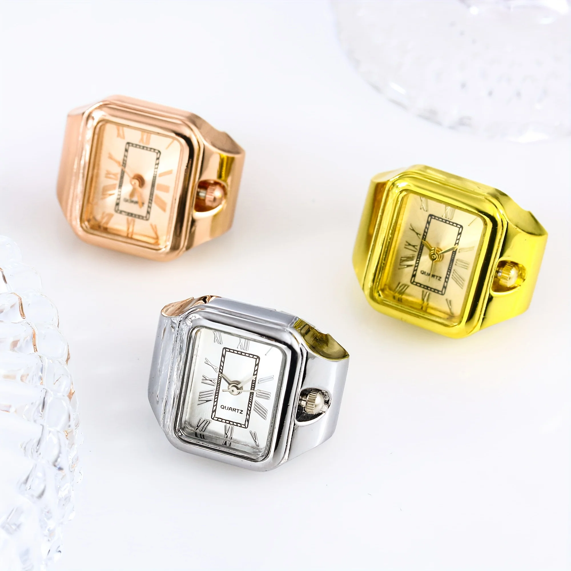 Reloj de anillo cuadrado, reloj de dedo minimalista, reloj de cuarzo, reloj de pareja, reloj de anillo creativo