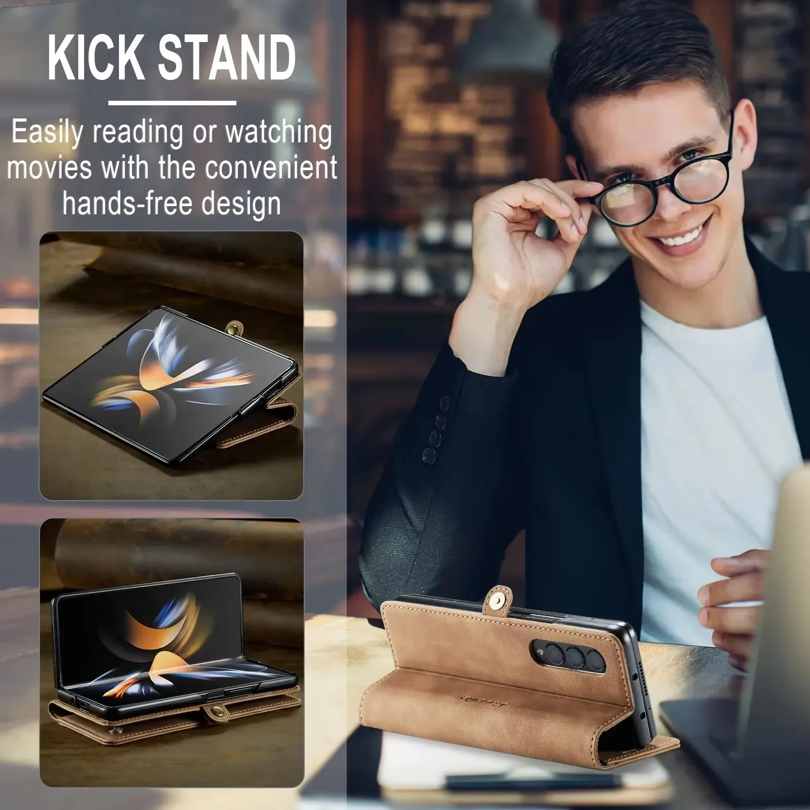 360 °   Custodia protettiva antigoccia anteriore posteriore Slot per carte di credito Custodia per telefono per Galaxy Z Fold 6 5 4 Stile portafoglio in pelle retrò Shel