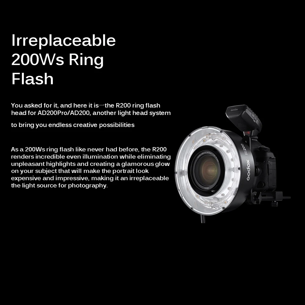 Godox R200 Ring Flash Speedlite Led Video Licht Voor AD200 AD200Pro 200Ws 5800 ± 200K Met Modeling Lamp Voor portret Macro Shootin