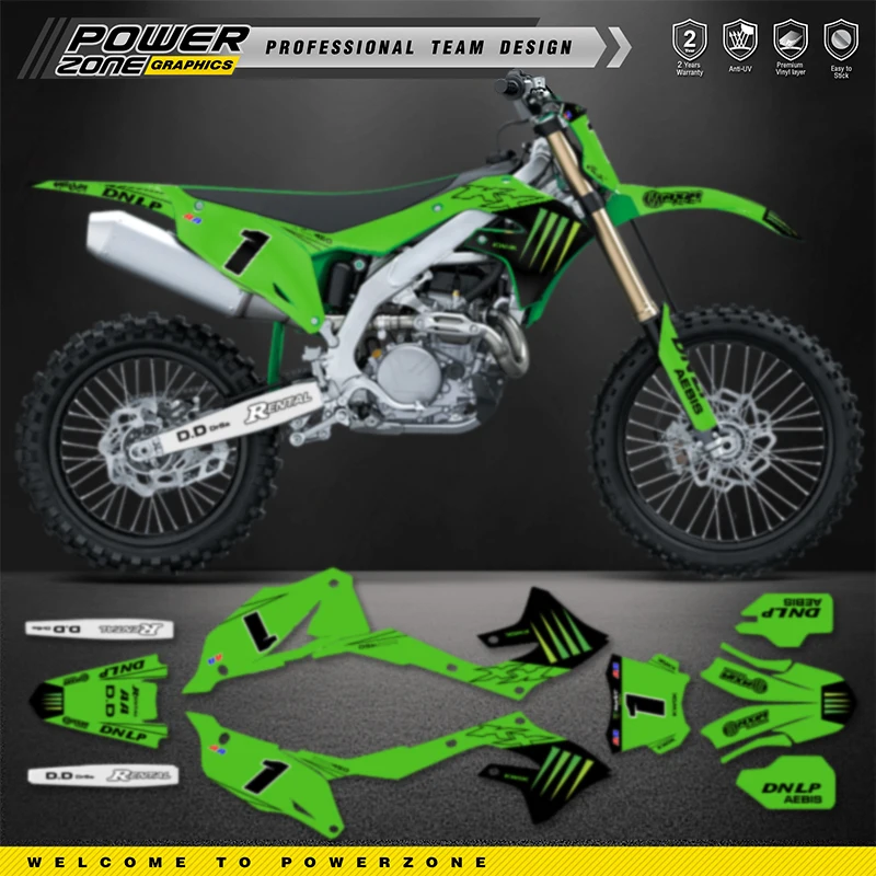 

PowerZone Custom Team Background Decals Vinyl Sticker Kit For Kawasaki 2019 -2023 KXF KX450 2021-2024 KXF KX250 Motorcycle