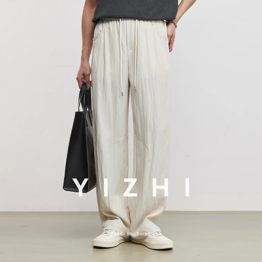 

Мужские повседневные брюки из лиоцелла и хлопка с текстурой, лето 2026, свободные, легкие, дышащие, немнущиеся, прямые, широкие штанины