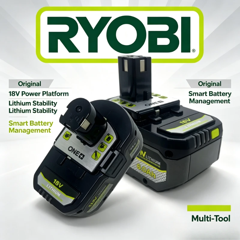 RYOBI Original 18V 8.0Ah Li‑ion Replacement Battery For P242 Impact Driver P522 Jigsaw Lightweight Cordless Electric Tool Pack