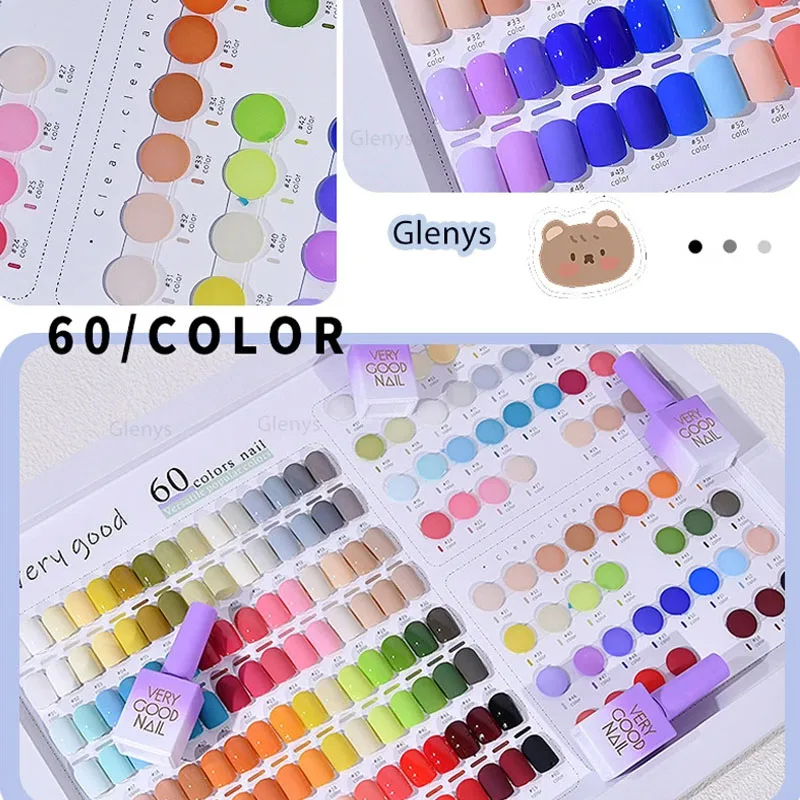 Glenys 60 لون طلاء الأظافر هلام صافي الأحمر شعبية شبه دائمة الغمر هلام بطاقة اللون الأشعة فوق البنفسجية LED صالون الأظافر ورنيش مجموعة 15 مللي