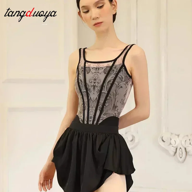 الباليه ملابس رقص الجمباز شبكة سوداء الجمباز يوتار للنساء سترة بذلة Dancewear جديد الكبار Unitard الرقص الملابس #2