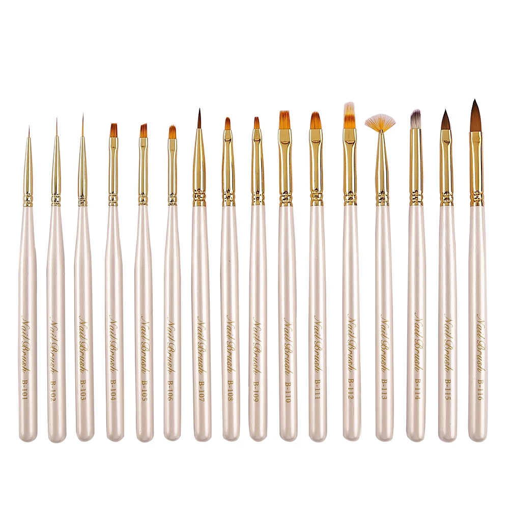 Sweet-Z 신제품 1/16pcs 브러쉬 세트 도구 그림 키트 흰색 금속 손잡이 전체 네일 아트 나일론 뷰티 케어 네일 브러쉬 도매