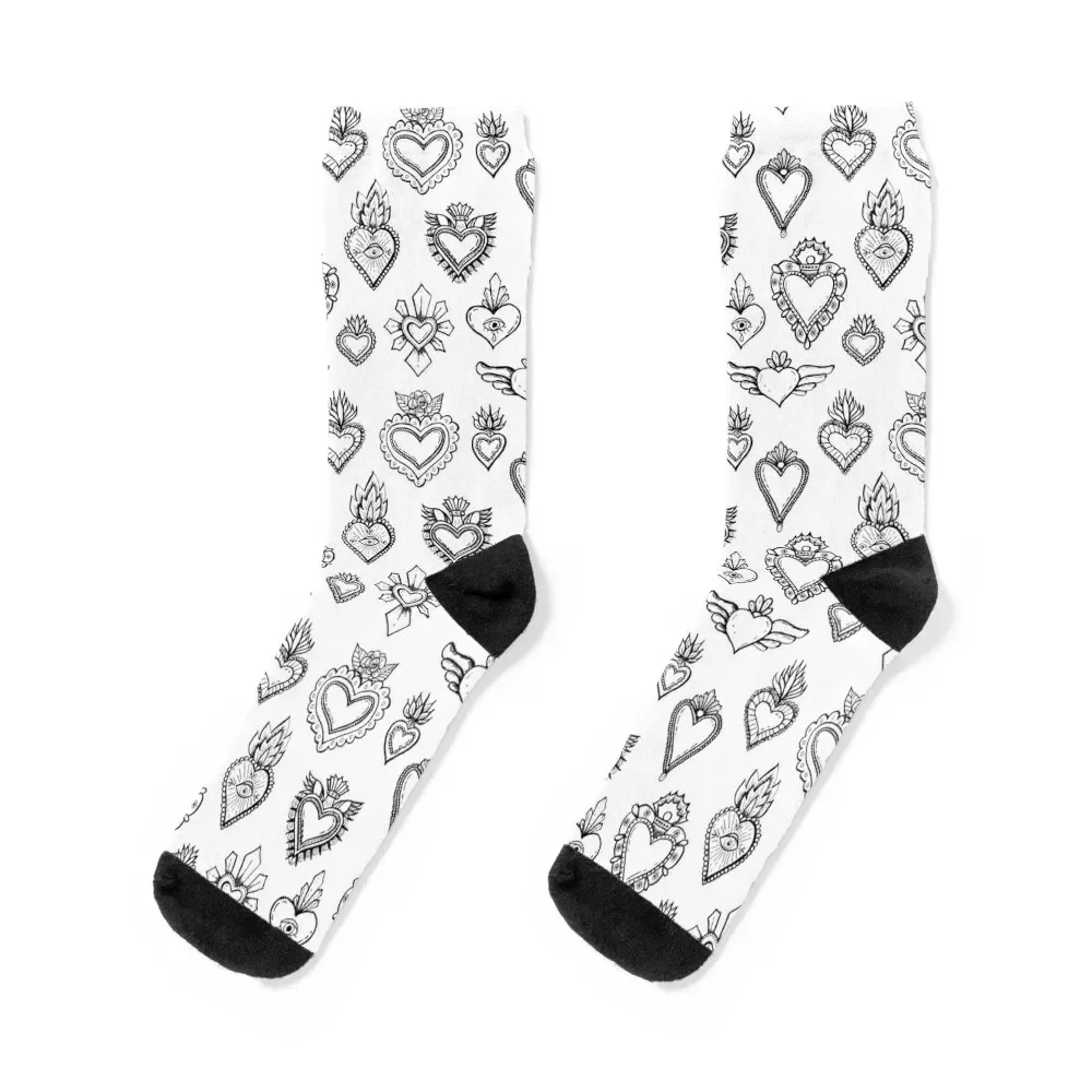 Calcetines con patrón de corazón sagrado, liguero brillante, calcetines de lujo para hombre y mujer