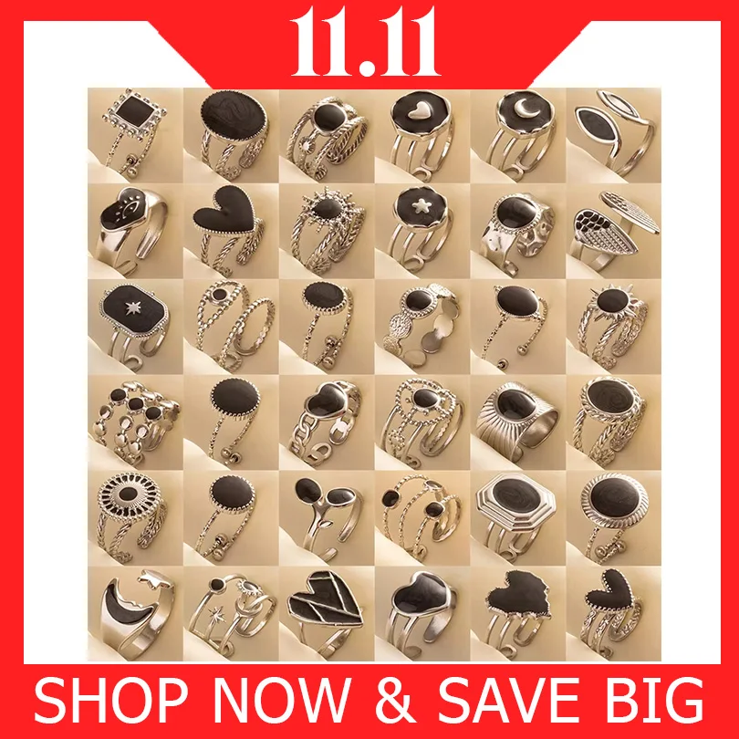 

Gothic Stainless Steel White Enamel Opening Finger Rings for Women Girls Gifts Geometric Adjustable Finger Ring Vintage Jewelry