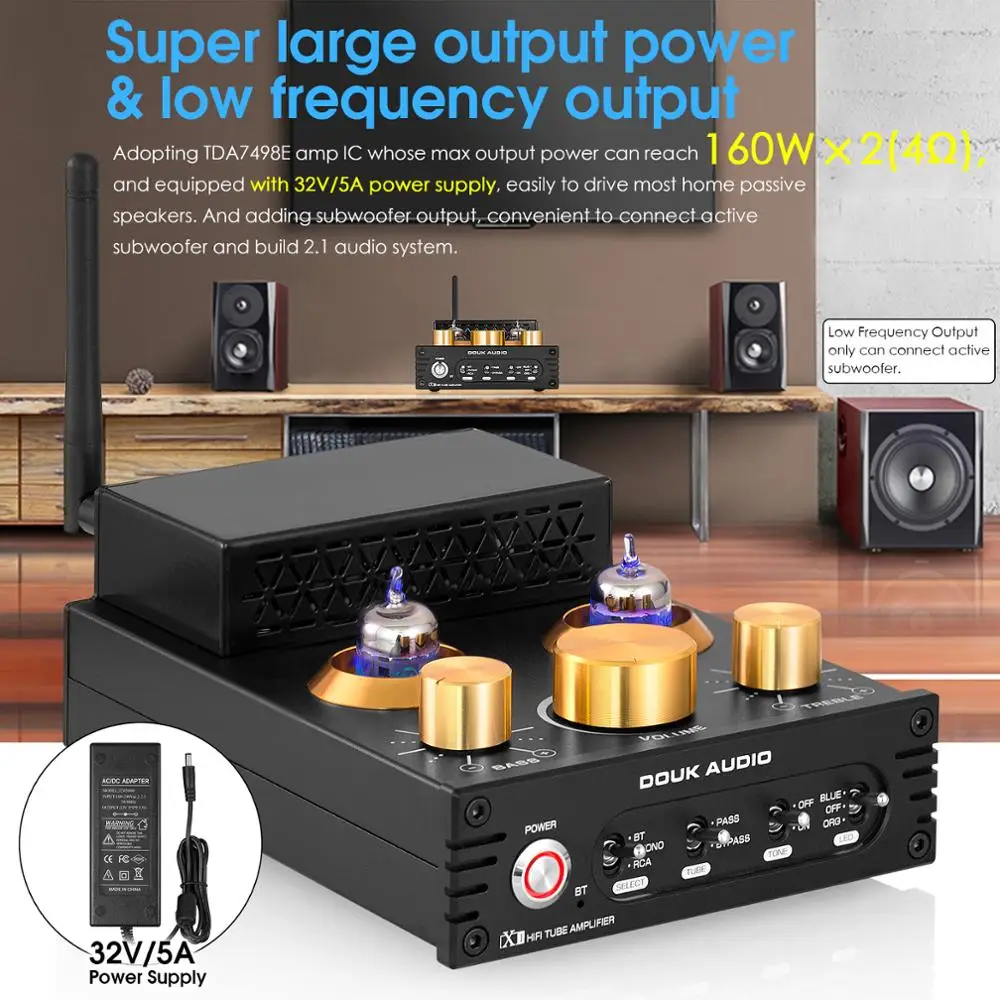 New Audio X1 HiFi GE5654 Vacuum Tube Amplifier Bluetooth 5.0 Receiver MM Phono Amp for Home Turntables Power Amp APTX-HD 160W*2