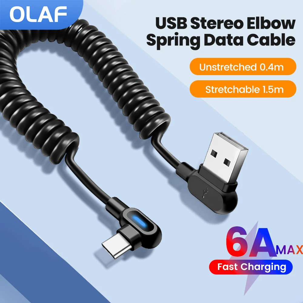 Double Elbow Spring Data Cable 6A Fast Charging USB C To Type C Cable for Samsung Huawei Xiaomi Phone Charger USB C Cables