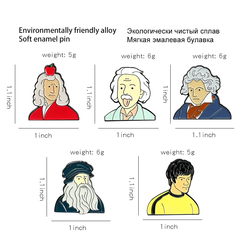 المينا دبوس بروس لي أينشتاين بيتهوفن المرأة بروش ل معطف دبابيس المعادن بروش شارات على ظهره شارة الملابس والمجوهرات هدايا #4