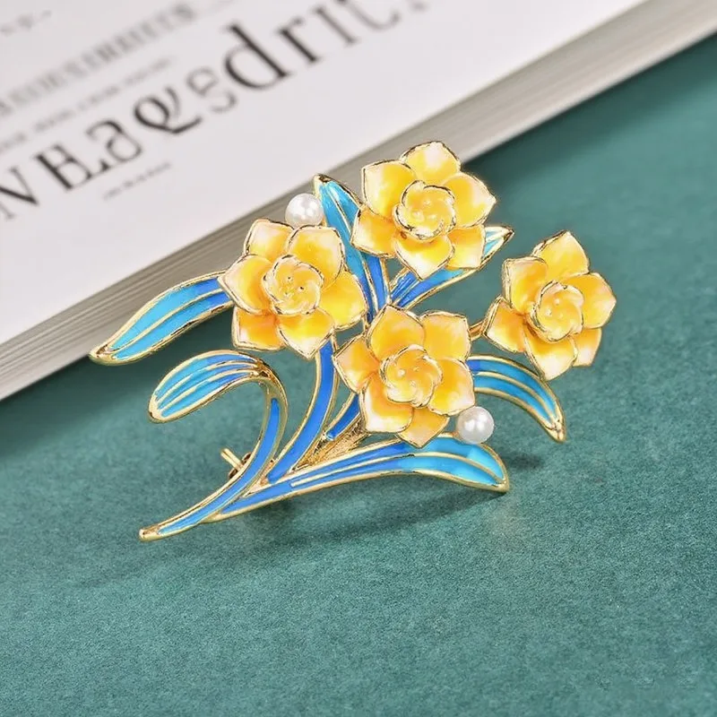 أنيقة المحكمة نمط الراقية المينا رسمت الفاوانيا بروش الصدار شيونغسام فستان باقة دبوس المرأة الإكسسوارات