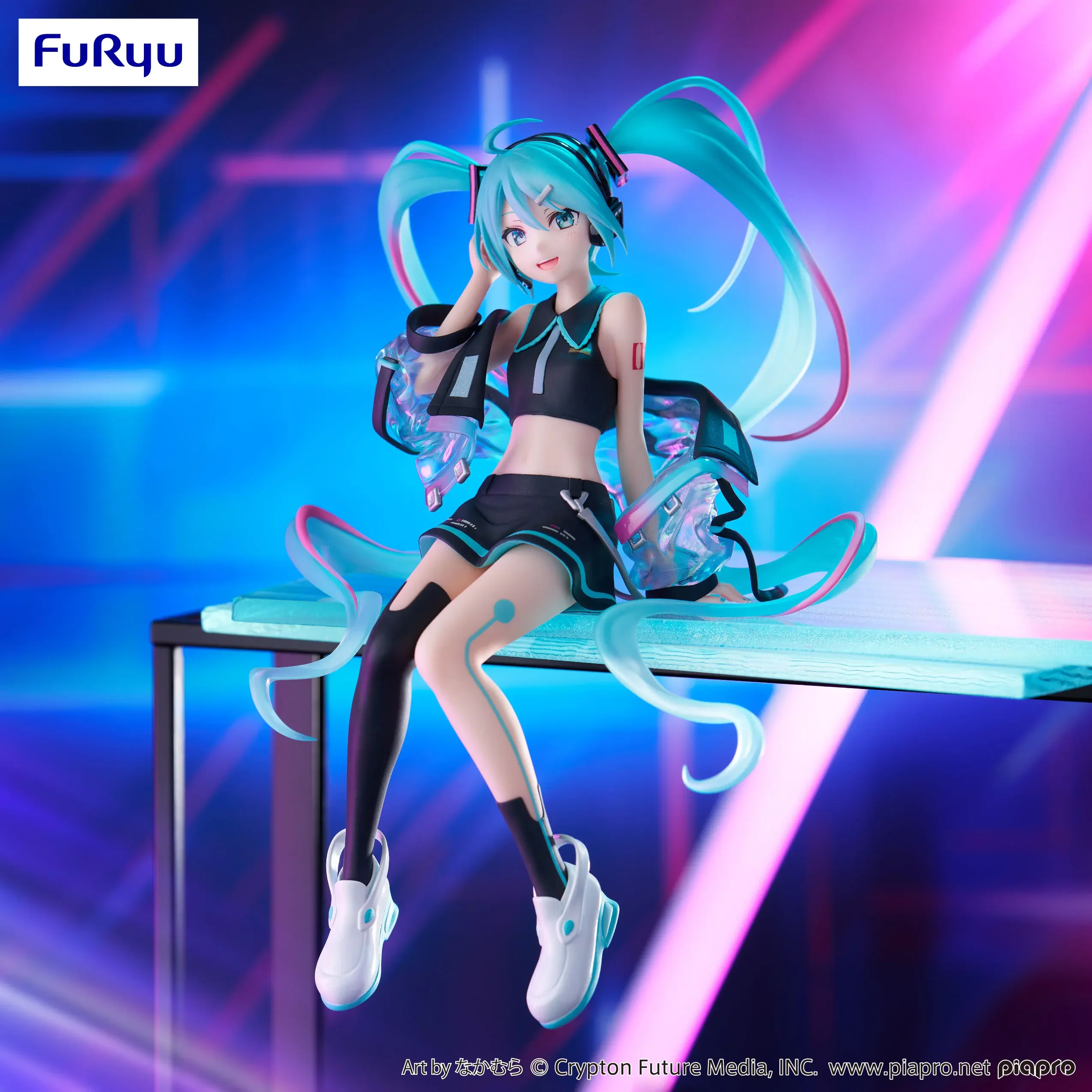 Original furyu hatsune miku vocaloid tecnologia colorida figura de ação kawai macarrão rolha figura brinquedo pvc modelo coleção presente