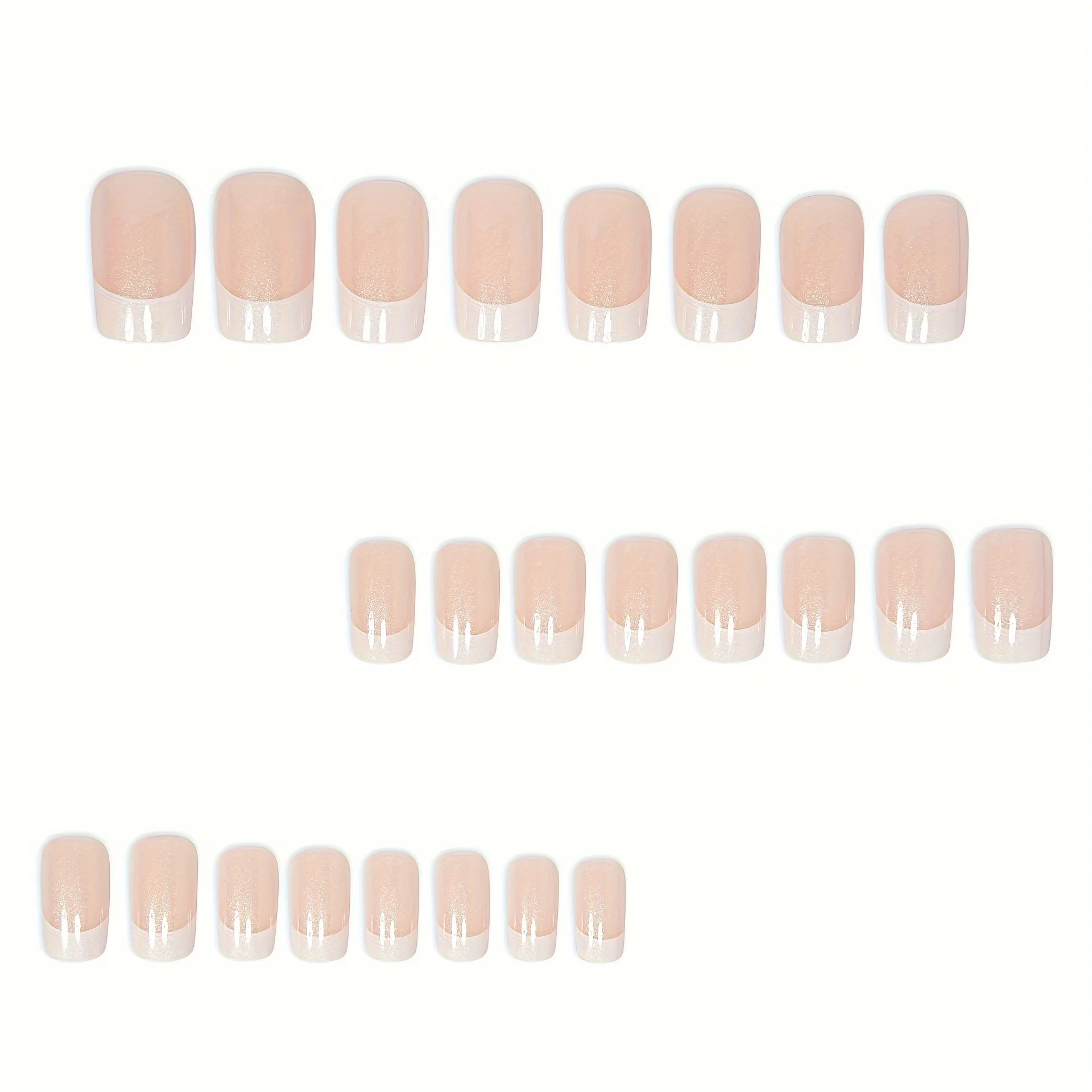 Juego de 24 uñas postizas con punta francesa, color nude, blanco y rosa, brillantes, con pegamento de gel y lima de uñas para mujer