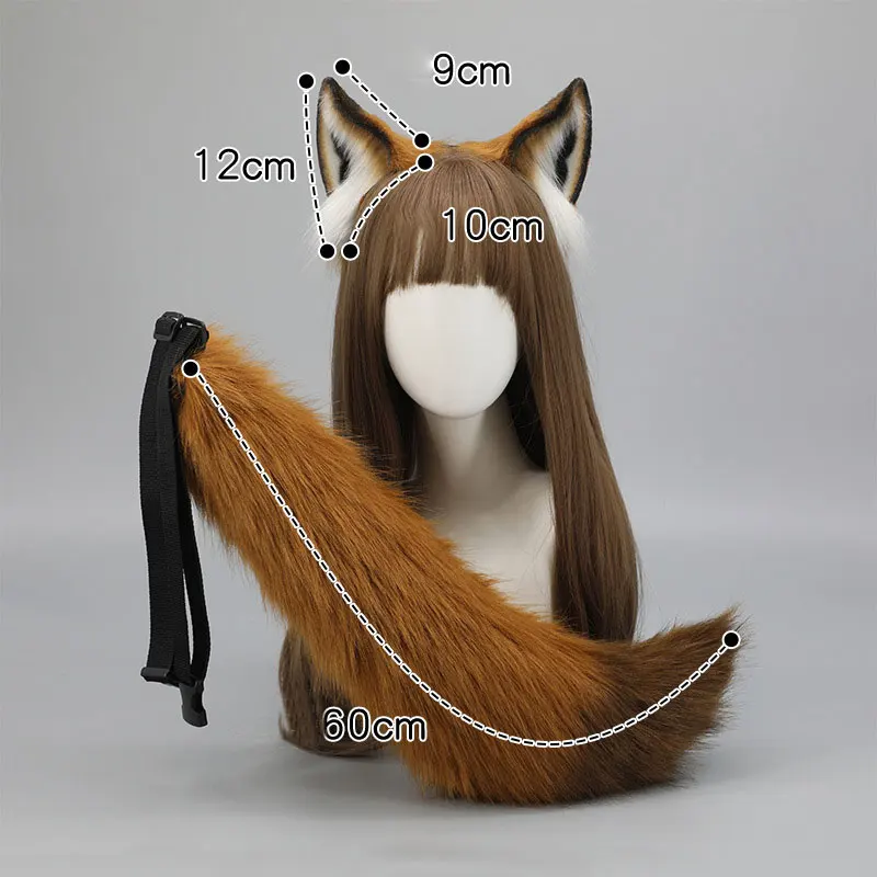Kobiety Śliczna pluszowa opaska na uszy lisa Długi puszysty ogon lisa Regulowany futrzany ogon wilka Odgrywanie ról Anime Występ Kostium Cosplay