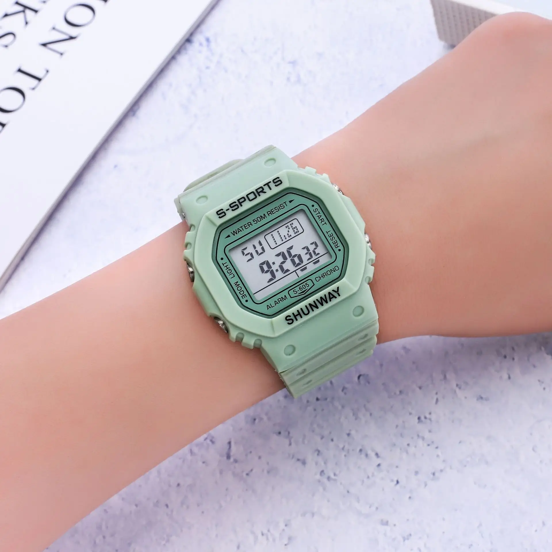 UTHAI C08 Boys and Girls Student Electronic Watch Macaron Color Men's and Women's Sport Alarm Clock Waterproof Square Watches