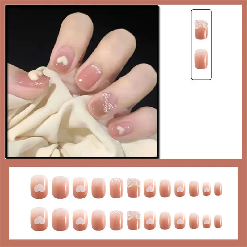 Short Disc Heart Pearl Fake Nail Product Detachable Women Student Bow Wearing Nail Patch