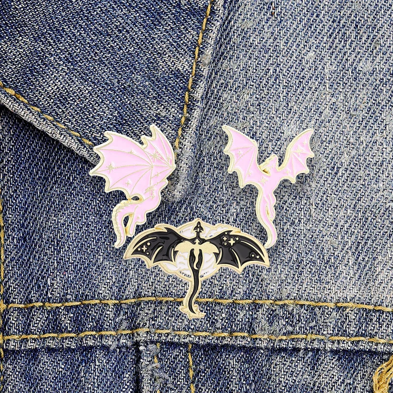 Bat-Winged Dragon Silhouette Starry Details Enamel Pin Mythical Beast Accessory Brooch Bag Lapel Badge Jewelry Gifts