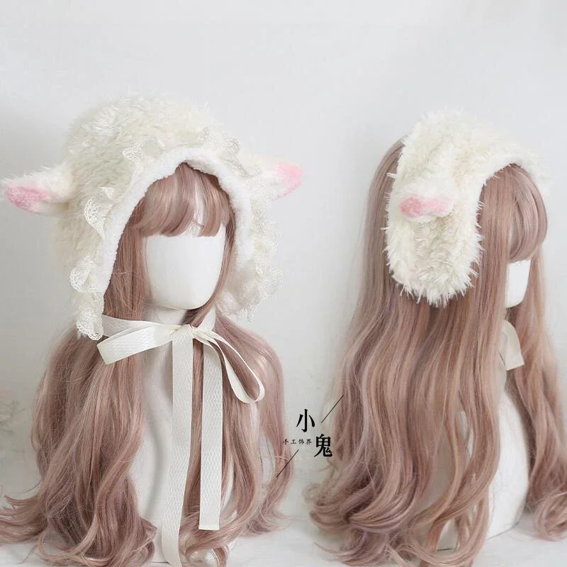 Cute Girls Hats elegant Little lovely Earmuff Kawaii Lolita Headwear Beanies Hat Handmade Furry Women Hat