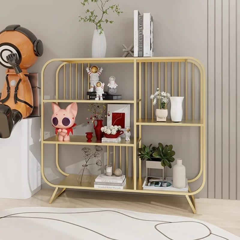 Nordic Iron Entryway Console Table Floor Standing Bookshelf Display for Living Room Multifunctional Industrial Organizer Rack